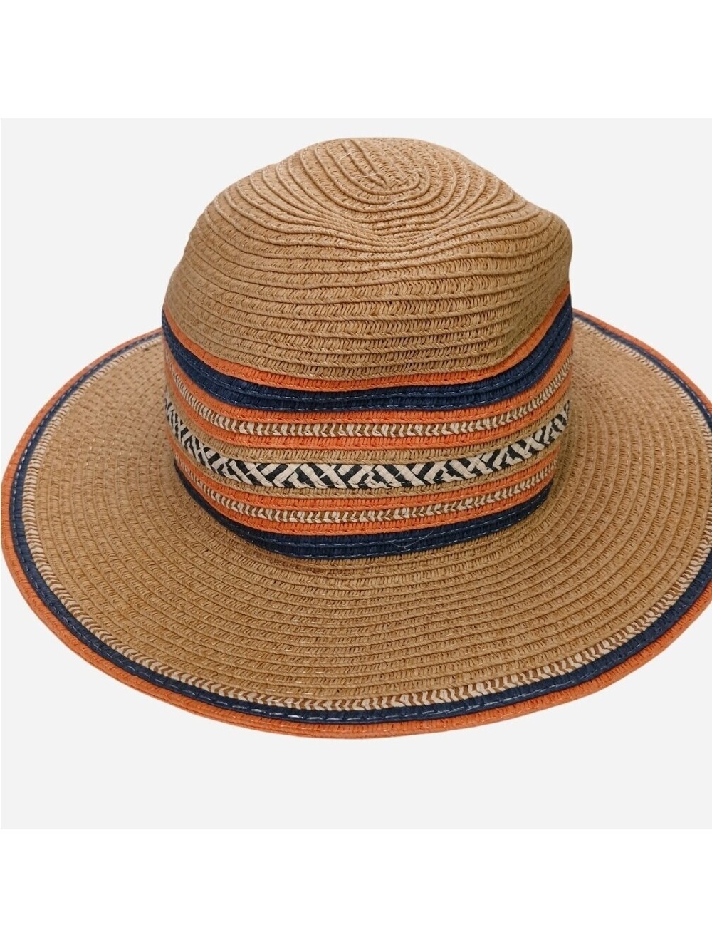 Angela & William Paper Straw Sun Hat One Size Orange Blue Boho Chic Summer Beach